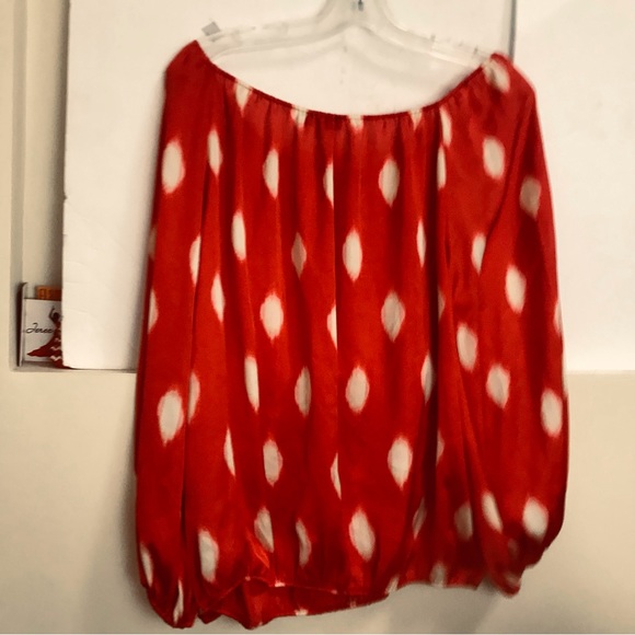 Vince Camuto Balloon Sleeve Silky Loose Drapey Top Blouse Off Shoulder Crew Dots - Picture 6 of 14